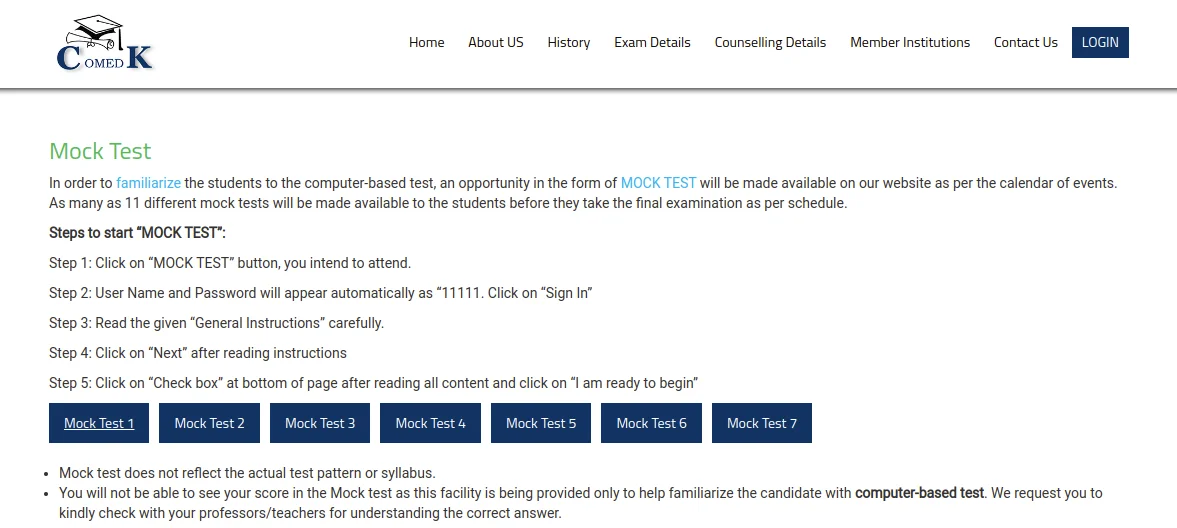 Click on the COMEDK UGET 2026 mock test link
