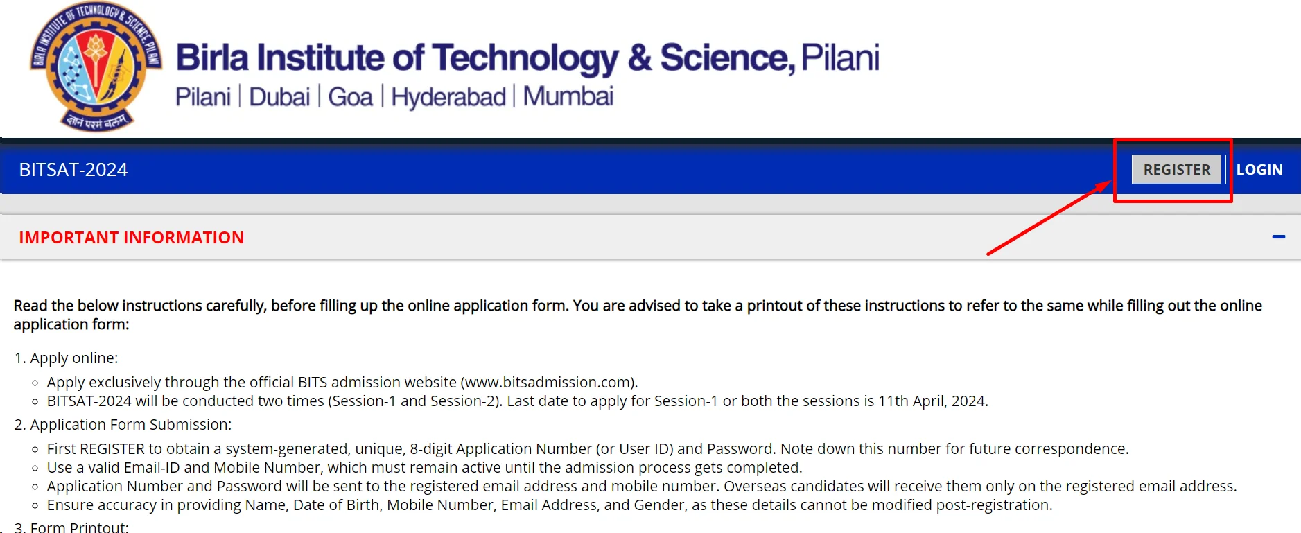 BITSAT 2026 Application Procedure