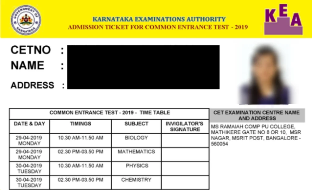 What information is included in the KCET Admit Card