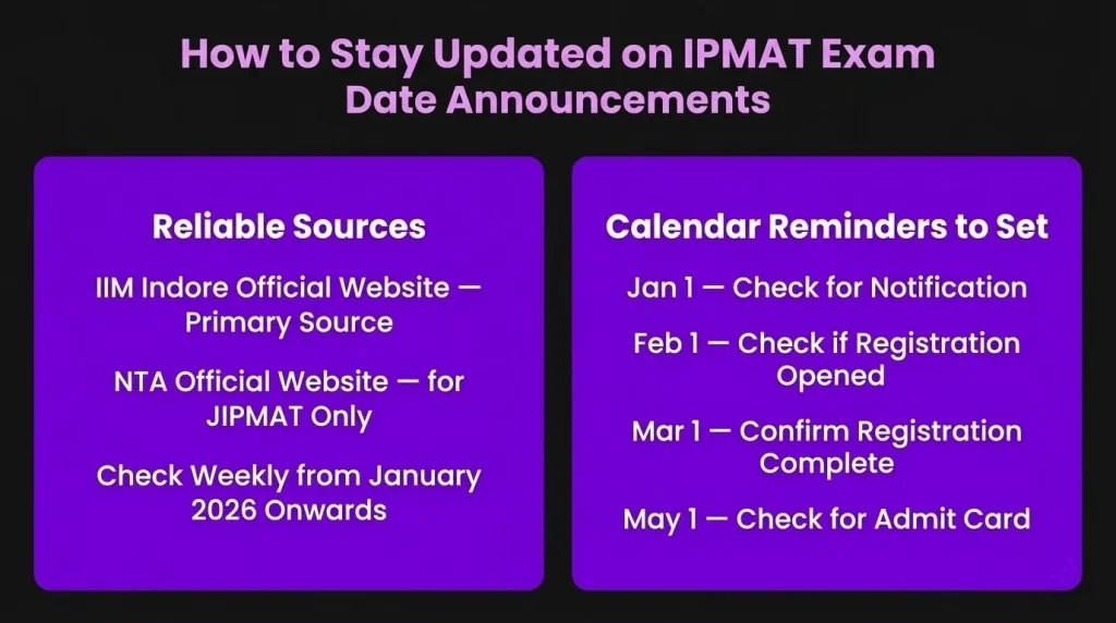 how to stay updated on ipmat exam date announcements