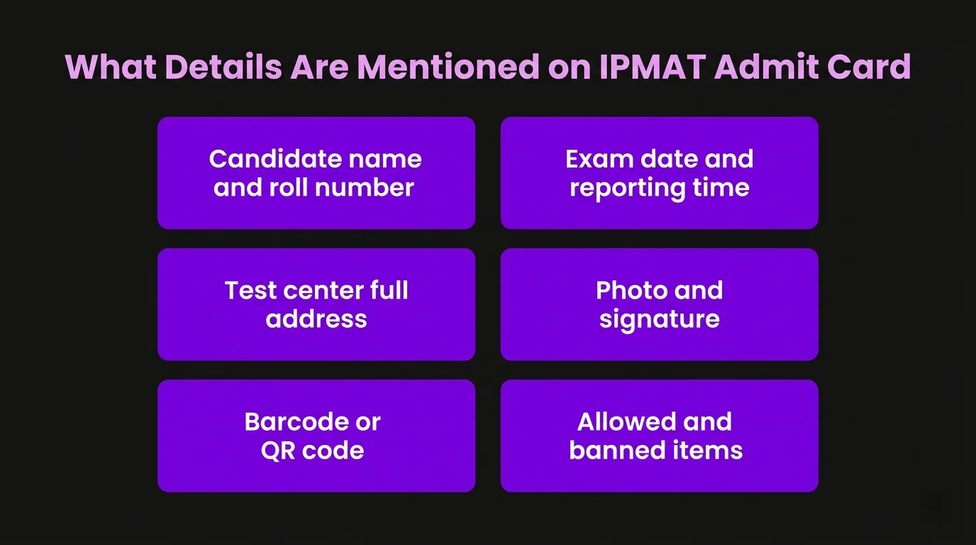 what details are mentioned on IPMAT admit card
